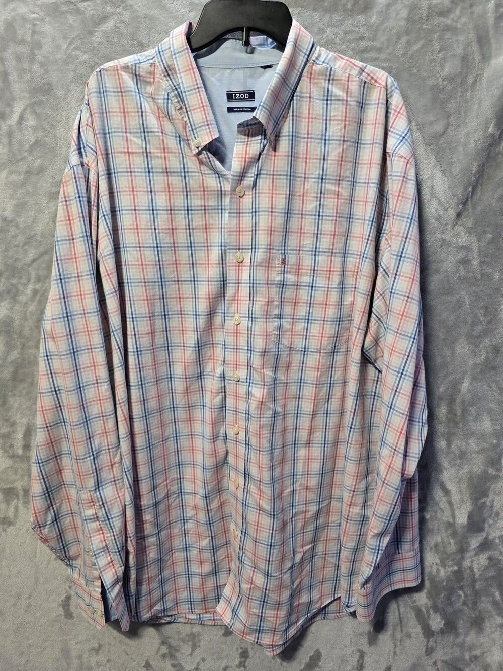 Izod Shirt Mens 3XLT Pink Blue White Stripe Long Sleeve Button Collared Oversize